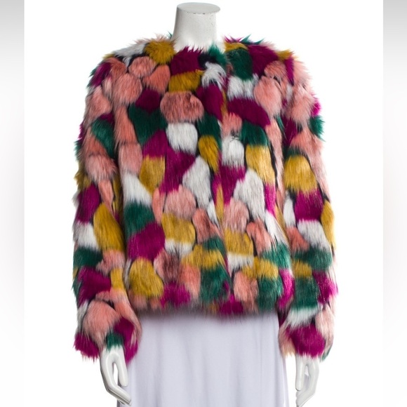 NWT milly faux fur xs size 2 cropped multi color rainbow oversized swifty outfit - Picture 2 of 8